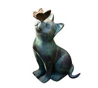 Outdoor Garden Ornaments, Curious Cat Figurine with Butterfly Statue Resin Cat with Butterfly Figurine Garden Decorations, Craft Figurine Decoration for Garden Lawn