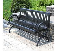 Outdoor Garden Patio Bench, Heavy-Duty Iron Frame Park Bench with Backrest and Armrests for Lawn, Porch, Backyard, and Balcony