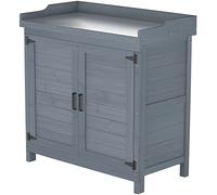 Outdoor Garden Patio Wooden Storage Cabinet Furniture Waterproof Tool Shed with Potting Benches Outdoor Work Station Table (Gray)
