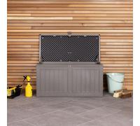 Charles Bentley 190L Outdoor Garden Storage Box, Grey Body, 2 Plastic Straps, Padlock Hasp, Sturdy PP Vacuum, Indoor/Outdoor, Steel Storage Chest (96cm x 49.3cm x 45.8cm)