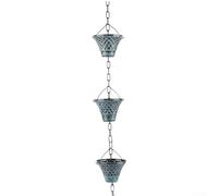Outdoor Garden Rain Chain Downspout Diverter Constructed From Resilient Iron Material, Designed With An Artistic Geometric Pattern For Water Flow Control(Blue)