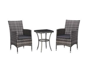 Outdoor Garden Rattan Bistro Set - 2 Seater Table Set - Light Grey - All Weather