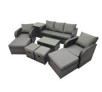 Outdoor Garden Rattan Furniture Set 9 Seater with 4 Stools Side Table Fimous Dark Grey One Size