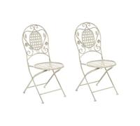 Outdoor Garden Set of 2 Chairs Foldable Distressed Metal Off-White Bovio