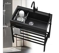 Outdoor Garden Sink 304 Stainless Steel Campervan Catering Bar Kitchen Sink Commercial Utility Decking Basin for BBQ Party Free Standing Single Bowl Workstation with Tap