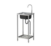 Outdoor Garden Sink Free Standing,Portable Stainless Steel Sink Freestanding Stainless Steel Sink with Storage Shelve and Faucet Deep Kitchen Sink Outdoor and Indoor Easy to Clean 42cm