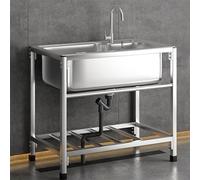 Outdoor Garden Sink Single Trough,Free Standing Commercial Restaurant Sink Set with Storage Shelves for Laundry Tub Backyard Garage