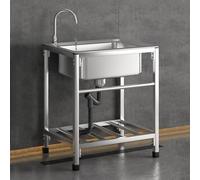 Outdoor Garden Sink Single Trough,Free Standing Commercial Restaurant Sink Set with Storage Shelves for Laundry Tub Backyard Garage