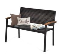 Outdoor Garden Stackable Bench All-Weather PE Wicker Loveseat COSTWAY Dark Brown One Size