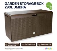 Prosperplast Rato Plus Garden Storage Box, Rattan, 290 Litres, Colour: Umbra