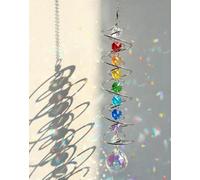 Outdoor Garden Sun Catcher Wind Spinner with Crystal Gazing Ball, Hanging Spiral Tail for Window, Yard or Patio Decor, Colourful Light Reflective Ornament for Home and Garden