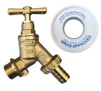 Outdoor Garden Tap c/w Check Valve, 1/2" Hose Union Bib Cock + PTFE Tape Roll