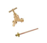 Outdoor Garden Tap Hose Union Bib Tap 1/2inch BSP with Compression Wallplate Elbow, Through The Wall 15mm Copper Tube (Single Bib Tap) (Tap + 15mm Wallplate 35cm Tube)