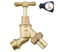 Outdoor Garden Tap Hose Union Bib Tap 1/2inch BSP with Compression Wallplate Elbow, Through The Wall 15mm Copper Tube (with Tap Cover)