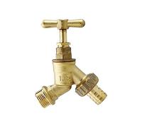 Outdoor Garden Tap Hose Union Bib Tap 1/2inch BSP with Compression Wallplate Elbow, Through The Wall 15mm Copper Tube (Single Bib Tap)