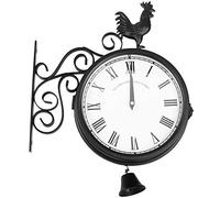 Outdoor Garden Wall Station Clock Double Sided Cockerel Vintage Retro Home Decor