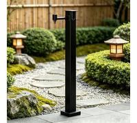 Outdoor Garden Water Column with Double Faucet, Stainless Steel Freestanding Floor Mounted Hydrant Water Tap, Antifreeze Frost Free Water Faucet, Black(Height: 60cm/23.6in)