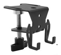 outdoor gas can holder with adjustable clamp and table clip, designed to hold fuel containers securely on various types of table edges