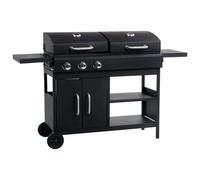 Outdoor Gas Charcoal Combo BBQ Grill Smoker 3 Burner Barbecue w Wheels
