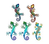 Outdoor Gecko Wall Decor, Lizard Garden Fence Decor, Set of 5, Colorful Flat Ornaments Statue Animal Figurine Fence Garden Patio Home Yard Backyard