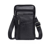 Outdoor Genuine Leather Shoulder Crossbody Bag Waist Side Pack for iPhone 14 13 12 11 Pro X Xs Max 8 7 Plus with Belt Loop Men’s Pouch Bum Hip Bag for Cell Phone with a Slim Hard Case on, Style2-Black