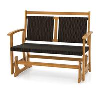 Outdoor Glider Bench Acacia Wood Porch Glider With Rattan Backrest