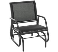 Outdoor Gliding Swing Chair Garden Seat w/ Mesh Seat Curved Back Steel Frame Armrests Comfortable Lounge Furniture Dark Grey Black