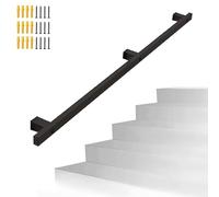 Outdoor Grab Bar - Wall-Mounted Black Stair il Railing 1m to 6m Support Rods Wrought Iron Balustrade Kit for Enhanced Safety & Stability on Stairs