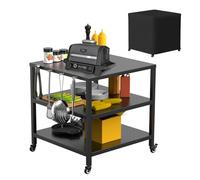 Outdoor Grill Cart, 31x31x33 Inch Pizza Oven Table for Ooni, Blackstone, Ninja Grill Stand, Three-Shelf Movable Food Prep and Work Cart Station, Stainless Steel Trolley Table with Waterproof Cover