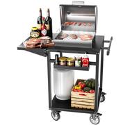 Outdoor Grill Dining Cart, Doubl-Shelf BBQ Grill Cart, BBQ Movable Food Prep Table, Portable Modular Carts with 4 Wheels for Kitchen, Pizza Oven, Patio Grilling Backyard