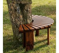 Outdoor Half Round Tree Bench - Weatherproof Wooden Slatted Garden Seat Easy Assembly Wrap-Around Design for Patios & Parks - Natural Brown Finish Drainage-Friendly