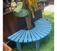 Outdoor Half-Round Wooden Curved Bench without Backrest for Park Trees Rustic Slatted Seating for Patio Garden Terrace and Courtyard Weather-Resistant Design