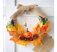 Outdoor Halloween Decor Pumpkin Autumn Wreath Hanging At The Front Door Wreath Halloween Decoration Welcome Sign Skeletons(Orange,30x35x5cm)