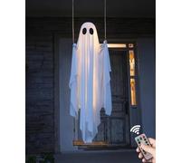 Outdoor Halloween Decorations - 13 FT Large Hanging Ghosts Halloween Decor, Spooky Swing Ghost with String Lights - Light up Ghost Kit Hanging Decorations for Front Yard Porch Piato Tree (1Set)