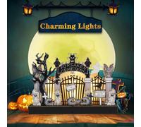 Outdoor Halloween Decorations Halloween Haunt Spooktacular: Glowing Wooden Set for Party Decorations Eerie Enchantment for Ghostly Gatherings Night Light (White, 28X20X5CM)
