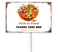 Outdoor Halloween Decorations Trick or Treat Please Take One Metal Sign for Yard With Stake Halloween Night Home Outside Lawn Garden Walkway Scary Spooky Decor 12x8 Inch