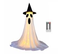 Outdoor Halloween ghost decorations, remote-controlled lighted ghosts with telescoping poles and witch hats, perfect for porches, patios, and gardens. (One printed telescopic pole)