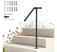 Outdoor Handrail for Steps 1-2 Steps, Adjustable Height Hand Rail for Elderly & Disabled, Sturdy Rust-Proof Metal Black Grab Rail for Outdoor & Indoor Stairs, Easy Installation