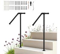 Outdoor Handrail for Steps 1-2 Steps, Adjustable Height Hand Rail for Elderly & Disabled, Sturdy Rust-Proof Metal Black Grab Rail for Outdoor & Indoor Stairs, Easy Installation