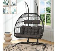 Outdoor Hanging 2-Seater Egg Chair Outdoor Wicker Twins Basket Hanging Chair for Garden
