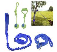 Outdoor Hanging Bungee Dog Toy, Retractable Interactive Tether Tug Dog Toy with 2 Chew Rope Toys for Small to Large Dogs - Best for Tug of War, Bite Training, Pull Exercise, Solo Play (blue)