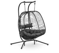 Outdoor Hanging Chair With Stand for two People Foldable Seat Black/grey - Garden Chairs by Uniprodo Black,Dark grey