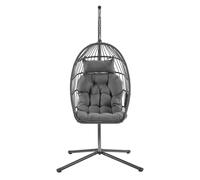 Outdoor Hanging Egg Chair with Foldable Basket and Cushion, Grey
