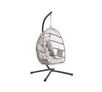 Outdoor Hanging Egg Chair with Foldable Basket and Cushion, White