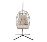 Outdoor Hanging Egg Chair with Foldable Basket and Cushion, White