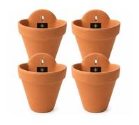 Outdoor Hanging Planter Set of 4 | Terracotta 18 x 18 x 21 cm | with Hanging Hole | Durable Ceramic | Ideal for Wall Garden Balcony | Classic Design