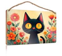 Outdoor Hanging Sign Black Cat In A Garden Of Orange Flowers Wooden Sign Funny Desk Live Signs Home Décor Store Home Decor(15X28CM)