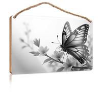 Outdoor Hanging Sign Monarch Butterfly On Flowers Wooden Sign Signs & Plaques Funny House Signs(23X35CM)