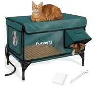 Outdoor Heated Cat House Double Camera Mount, 100% Weatherproof and Extremely Insulated, Raised Wild Cat Shelter with Escape Door, Waterproof Eaves for Outdoor Stray