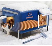 Outdoor Heated Cat House for Outside Cats Winter, Exceptional Thermal and Weatherproof, Outdoor Feral Cat Shelter with Waterproof Eaves & Magnetic Escape Door for Feral Barn Cat Kitty (Dark Blue, L)